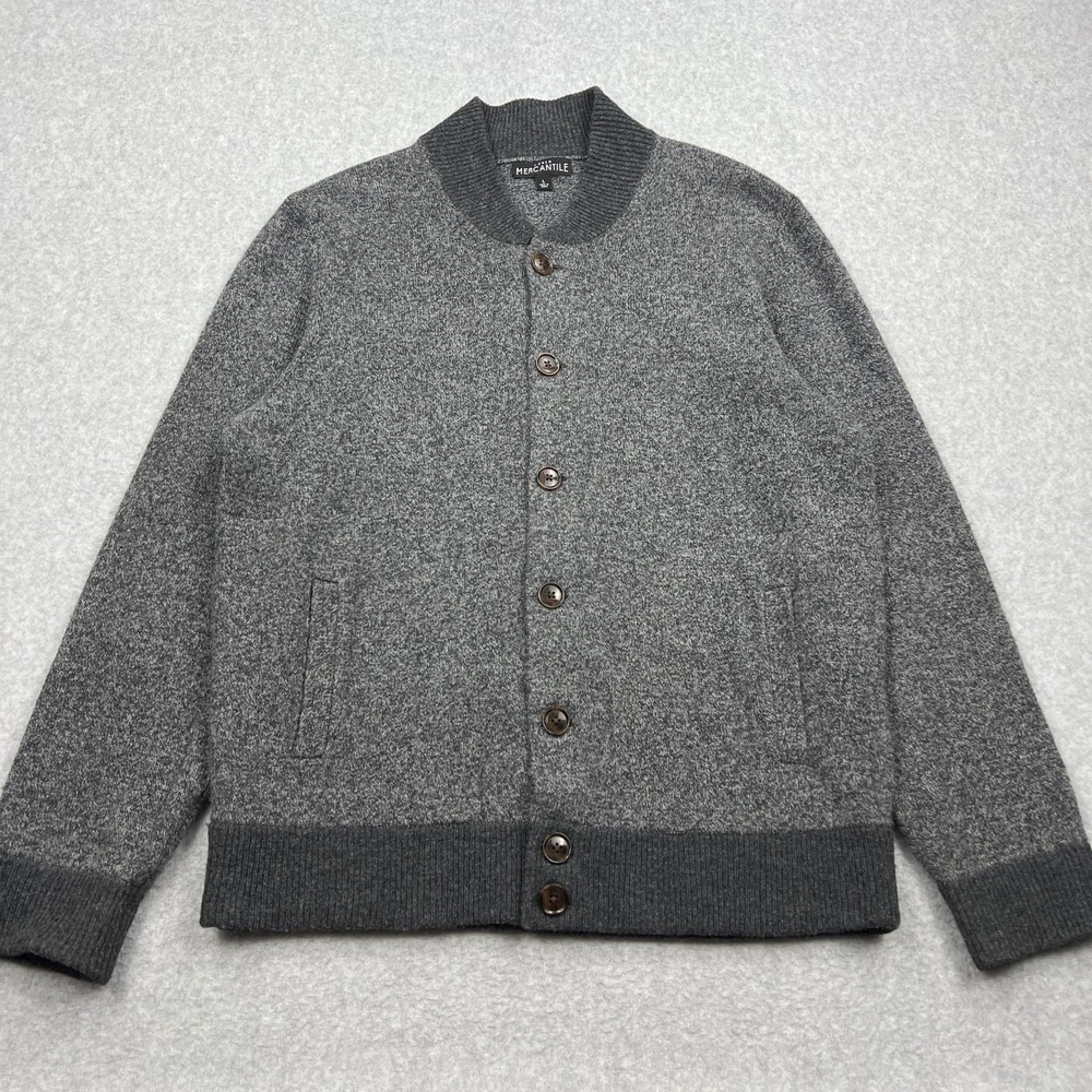 J Crew Mercantile Jacket Mens Large Gray 100% Lambswool Bomber Cardigan Academia